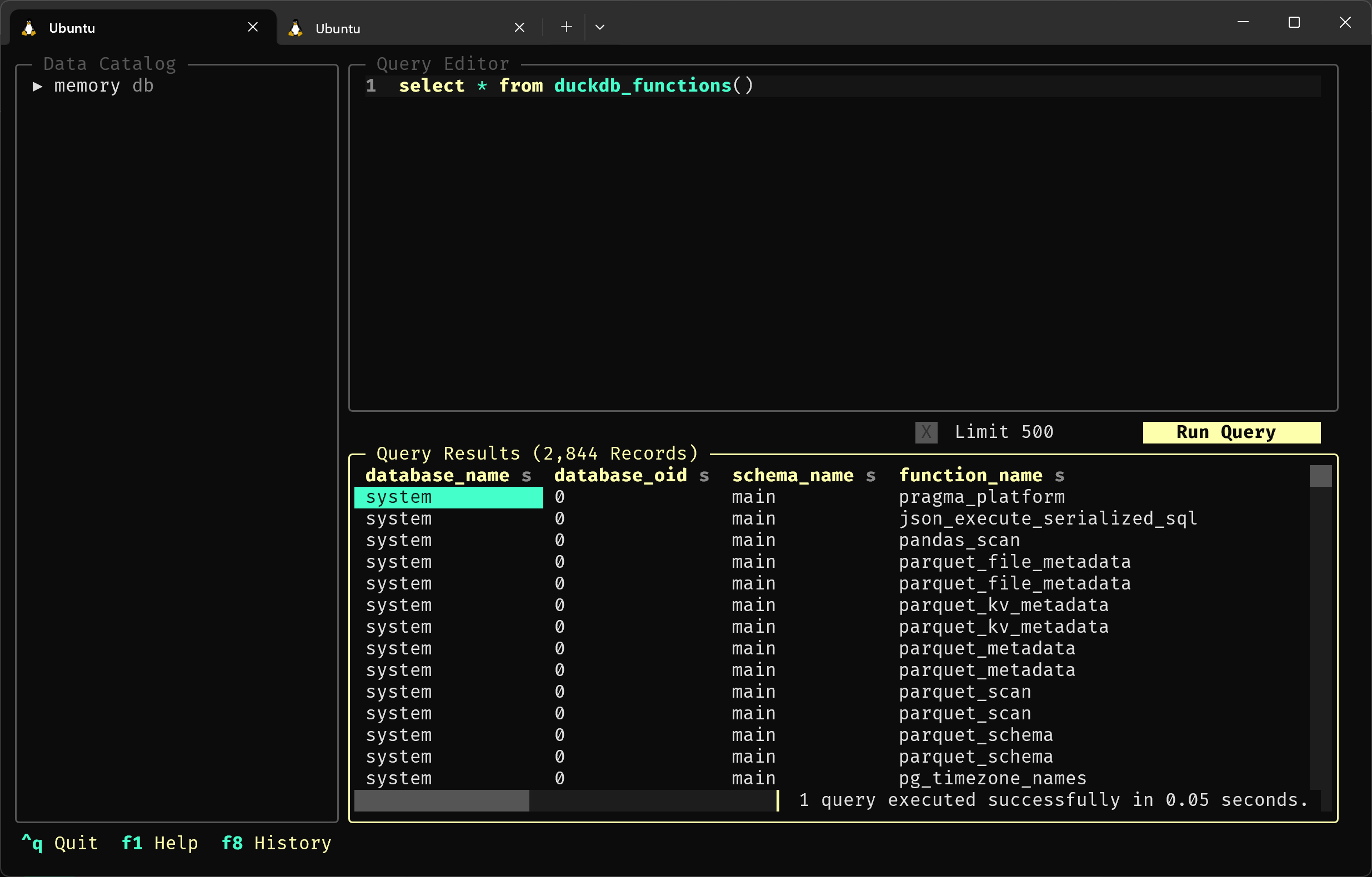 A screenshot of Harlequin with data in the Results Viewer.