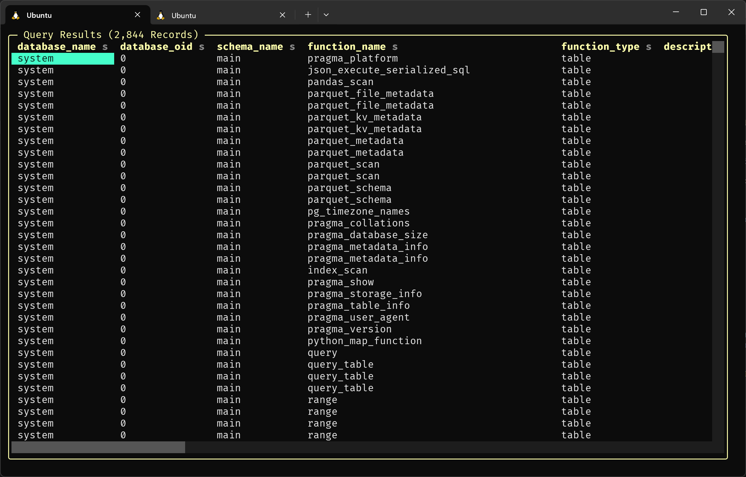 A screenshot of Harlequin with data in full screen mode.