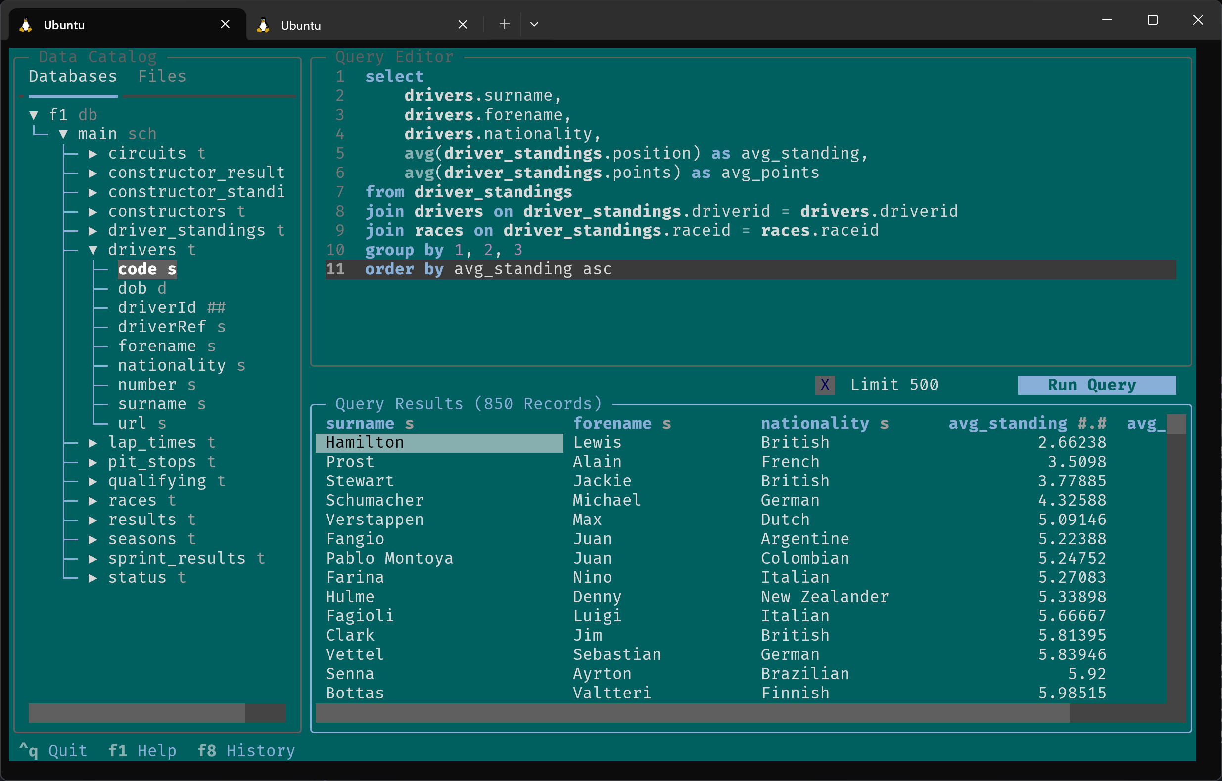 Screenshot of the Nord theme in 256 colors